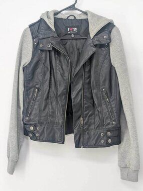 Boy Meets Girl Faux Leather Hooded Jacket Size M